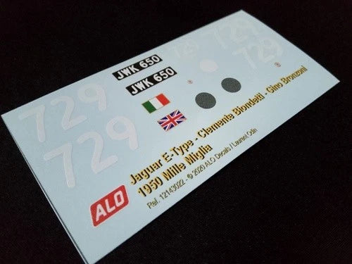 1950 MILLE MIGLIA #729 JAGUAR XK120 CLEMENTE BIONDETTI/GINO BRONZONI 1:43, 1:24 DECALS