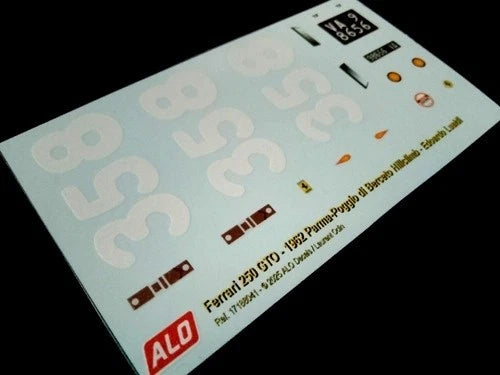 1962 PARMA-POGGIO DI BERCETO HILLCLIMB #358 FERRARI 250 GTO EDOARDO LUALDI 1:43, 1:18 DECALS