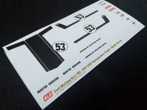 1971 INTERNATIONAL TROPHY, SILVERSTONE #53 FORD MUSTANG BOSS MARTIN BIRRANE 1:43, 1:24 DECALS