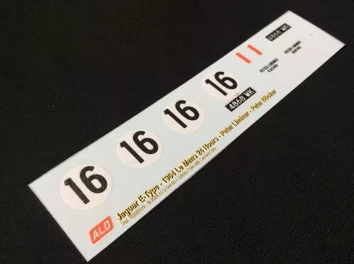 1964 LE MANS 24 HOURS #16 JAGUAR E-TYPE PETER LINDNER/PETER NÖCKER 1:43 DECALS