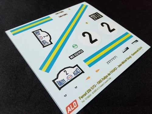 1965 AGACI RALLY #2 FERRARI 250 GTO JEAN-MICHEL GIORGI/EMMANUEL ZURINI 1:43, 1:18 DECALS