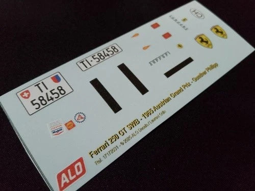 1965 AUSTRIAN GRAND PRIX, ZELTWEG #1 FERRARI 250 GT SWB GUNTHER PHILIPP 1:18 DECALS
