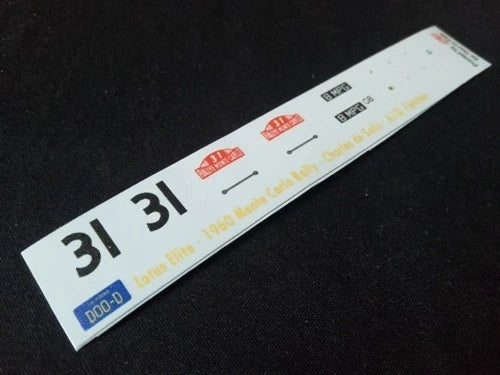 1960 MONTE CARLO RALLY #31 LOTUS ELITE CHARLES DE SALIS/A.I.D. FLETCHER 1:43 DECALS